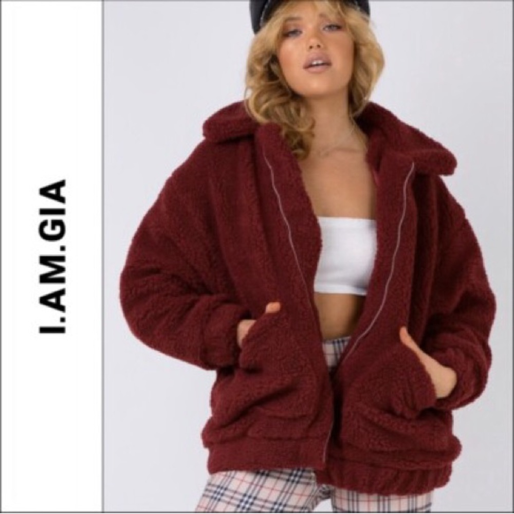 I.AM.GIA Women's Deep Red Teddy Jacket